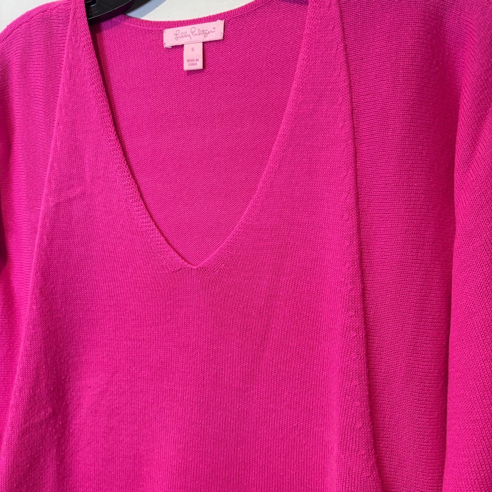 Lilly Pulitzer V Neck Long Sleeve Pullover Sweater Hot Pink Knit Size S - Picture 3 of 9